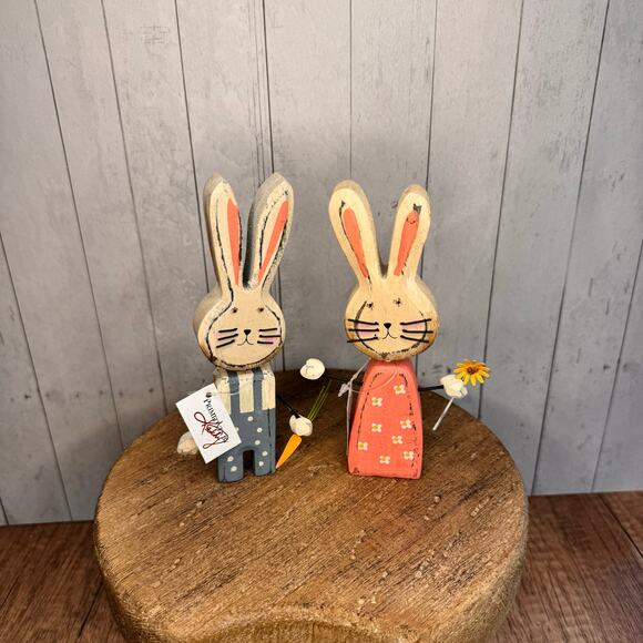 Bunny Set Wood Bunny Home Decor Easter Gift Set of 2 - Picture 2 of 7